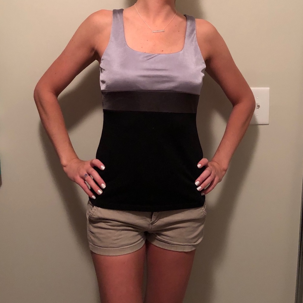 Gray and black top